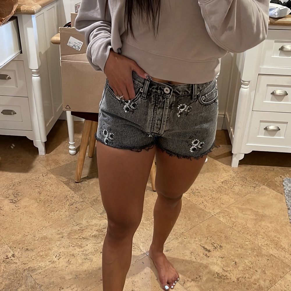 Off-White Embellished High-Waist Denim Shorts In Washed Black